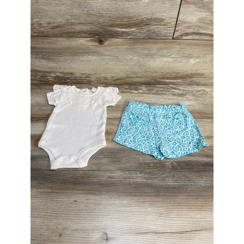 Jessica Simpson 2pc Eyelet Ruffle Bodysuit & Shorts White sz 0-3m White Newborn