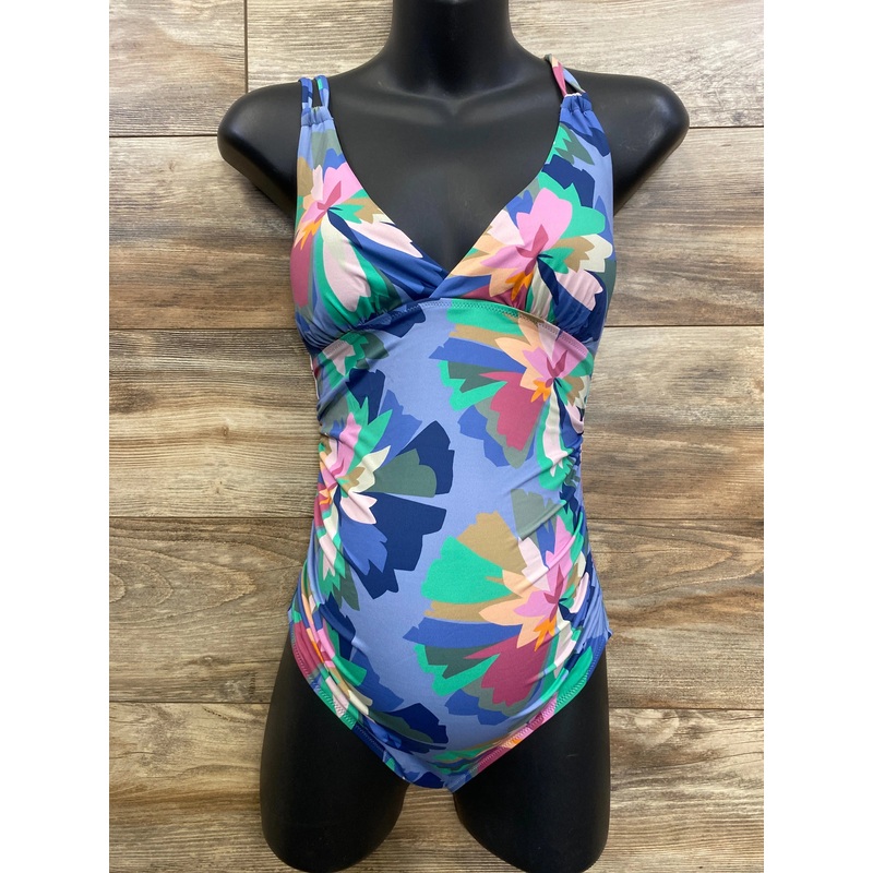 NEW Gap Maternity 1pc Floral Strappy V-Neck Swimsuit Blue sz XS Blue Maternity XS