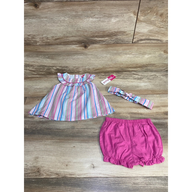 NEW Penelope Mack 3pc Striped Top & Shorts Pink sz 3-6m Pink 3m