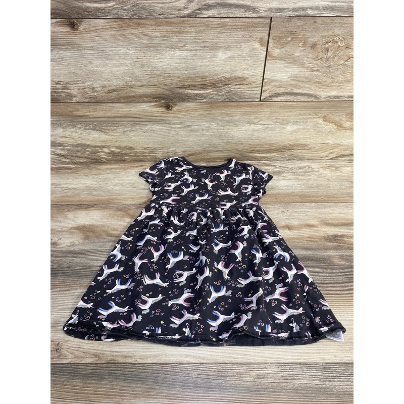Old Navy Unicorn Print Short Sleeve Dress sz 5T Black 5T