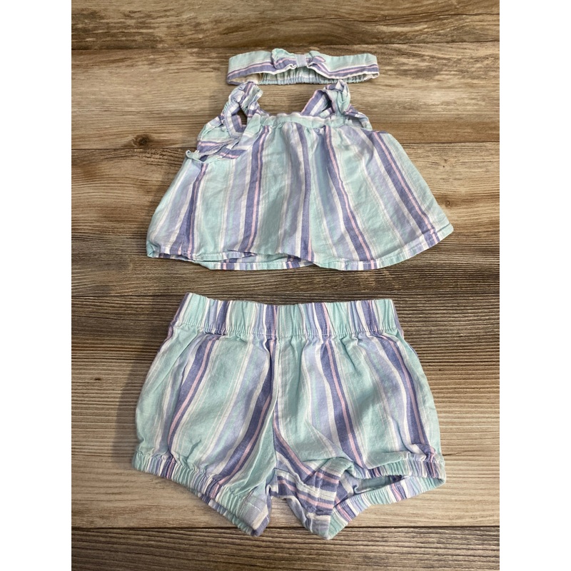 Oshkosh 3pc Striped Top + Shorts + Headband Blue sz 3m Blue 3m
