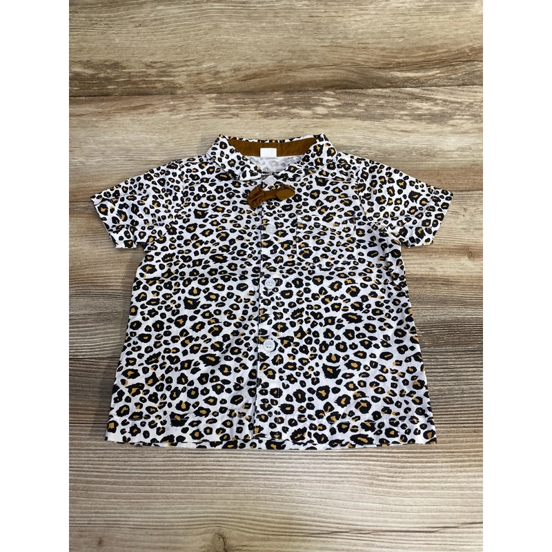 Shein Leopard Print Button Up Shirt White sz 9-12m White 9m