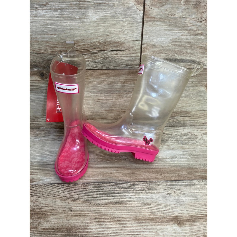 NEW American Girl Peek-a-Boo Wellies Pink sz 10/11c
