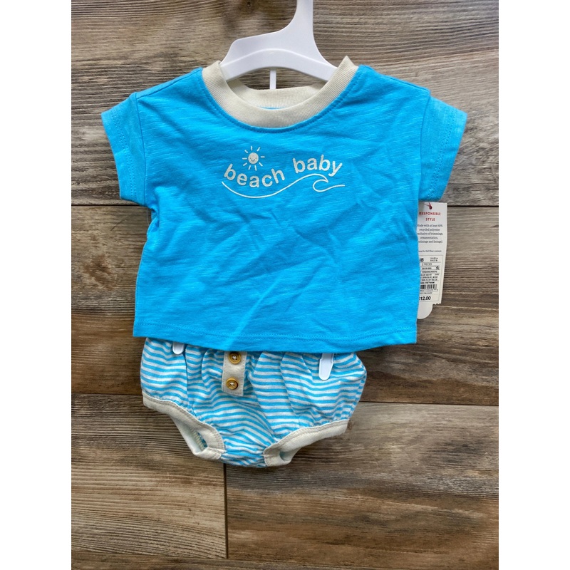 NEW Cat & Jack 2pc Beach Baby Shirt & Bottoms Blue sz Newborn Blue Newborn