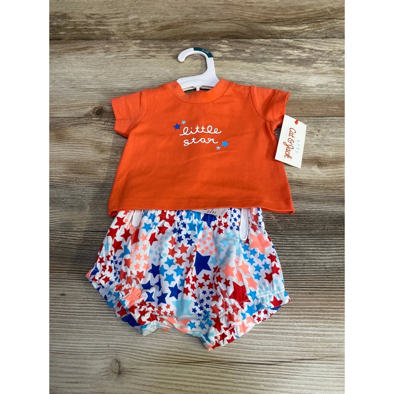 NEW Cat & Jack  2pc Little Star Shirt & Shorts Orange sz 0-3m Orange Newborn