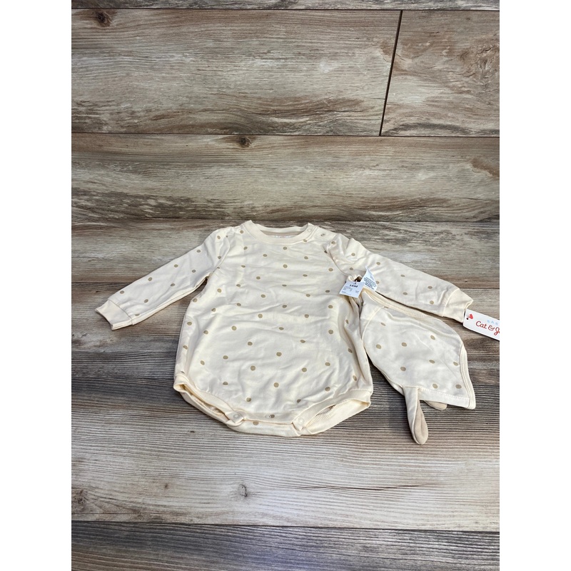 NEW Cat & Jack 2pc Polka Dot Romper & Bonnet Cream sz 18m Cream 18m