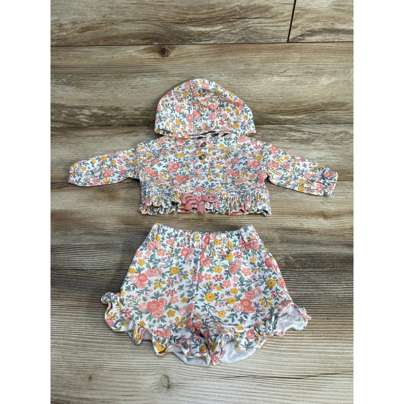 Nicole Miller 2pc Floral Hoodie & Shorts White sz 0-3m White Newborn