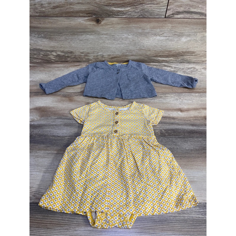 Carter’s 2pc Bodysuit Dress & Cardigan Grey/Yellow sz 9m Grey 9m
