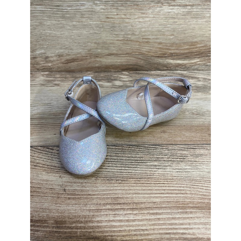 Children’s Place Glitter Cross Strap Ballet Flats Metallic sz 4c