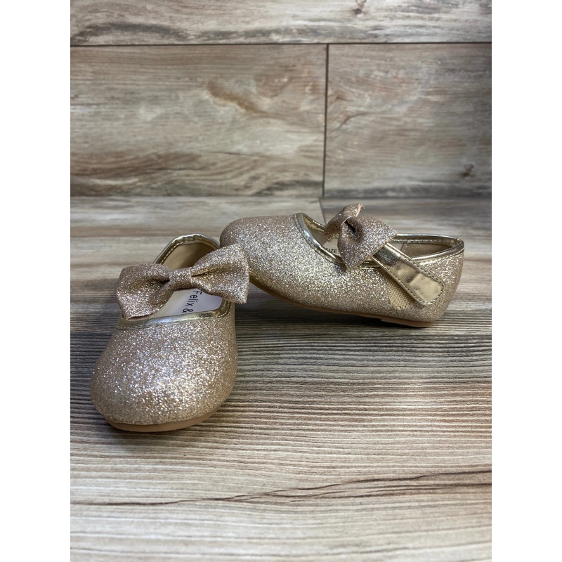 Felix & Flora Gold Sparkle Bow Flats sz 5c