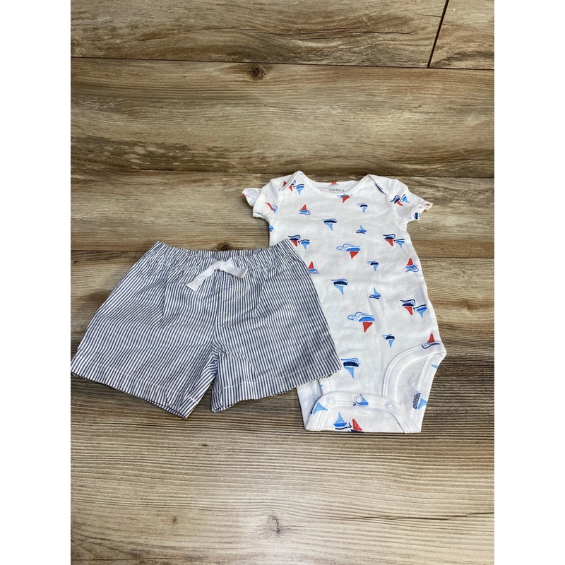 Just One You 2pc Sailboat Print Bodysuit & Shorts White sz 9m White 9m