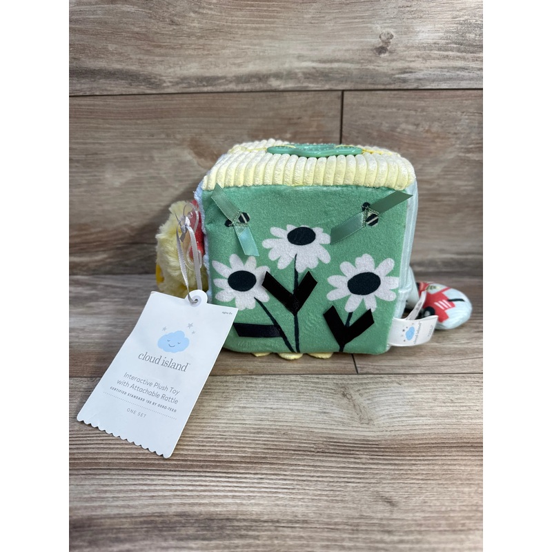 NEW Cloud Island Farm Interactive Plush Cube with Chicken Rattle Baby Toy