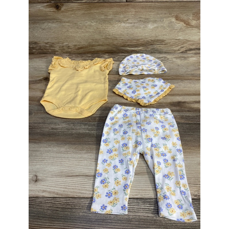 Nicole Miller 4pc Bodysuit & Pants Set White sz 0-3m Yellow Newborn