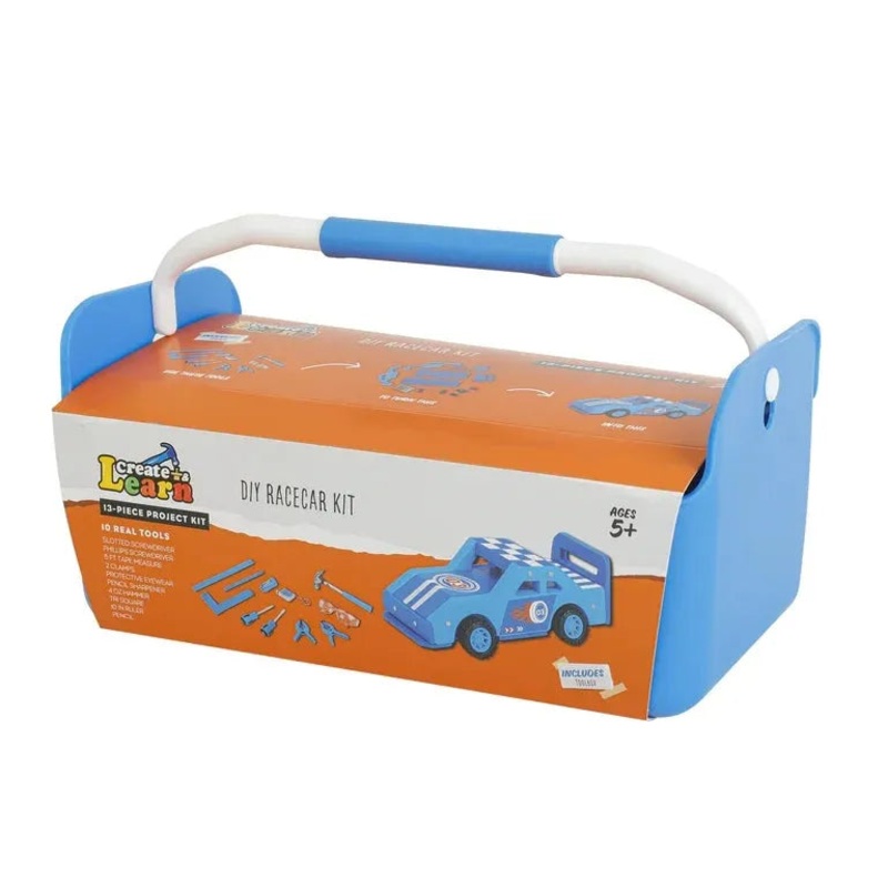 Create and Learn 13-Piece DIY Racecar Kids Project Kit Blue