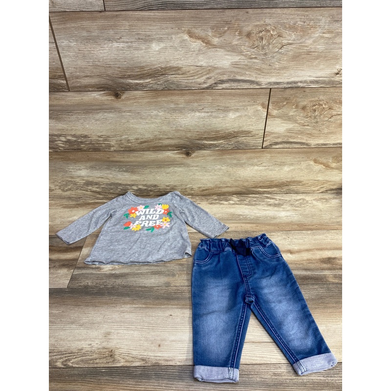 First Impressions 2pc Wild and Free Shirt & Jeans Grey sz 6-9m Grey 6m