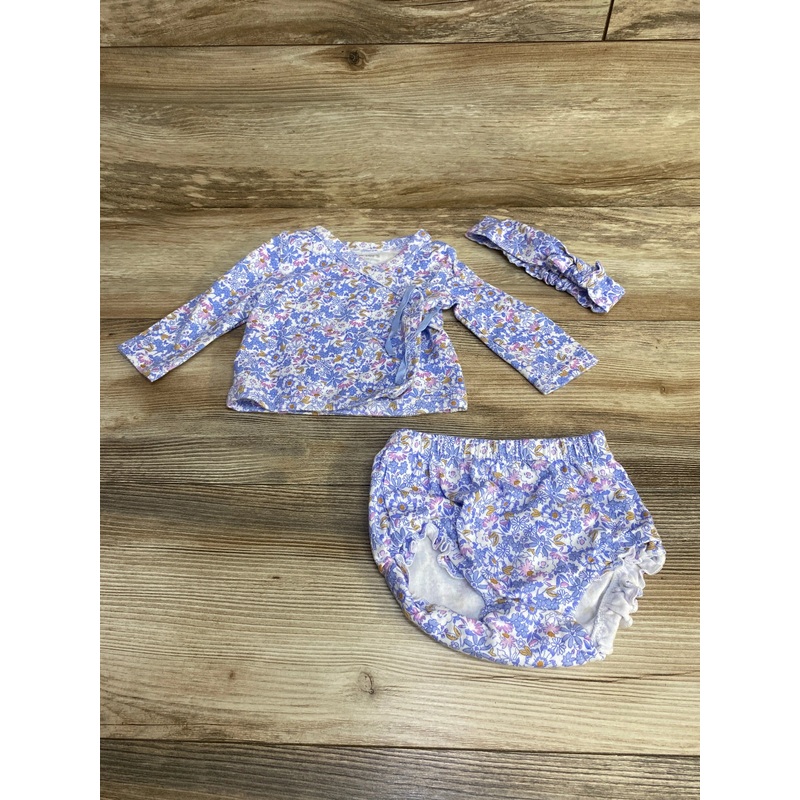 Just One You 3pc Floral Top + Bottoms + Headband Blue sz 6m Blue 6m