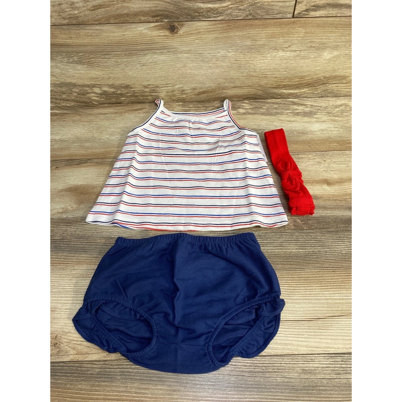 NEW Carter’s 3pc Striped Top + Bottoms + Headband White sz 24m White 24m