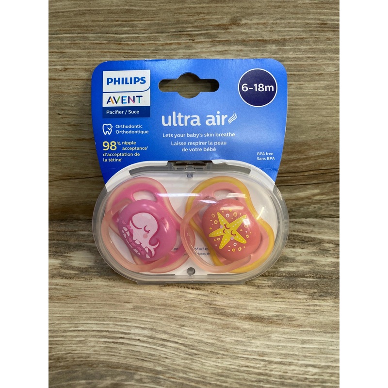 NEW Philips Avent Ultra Air Pacifier 2Pk Pink Whale & Star Fish 6-18m