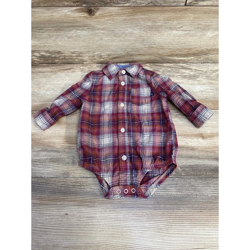 Oshkosh Plaid Button Up Bodysuit Red sz 9m Red 9m