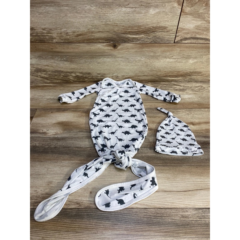 Copper Pearl Dino Knot Gown + Top Knot Hat White sz Newborn White Newborn