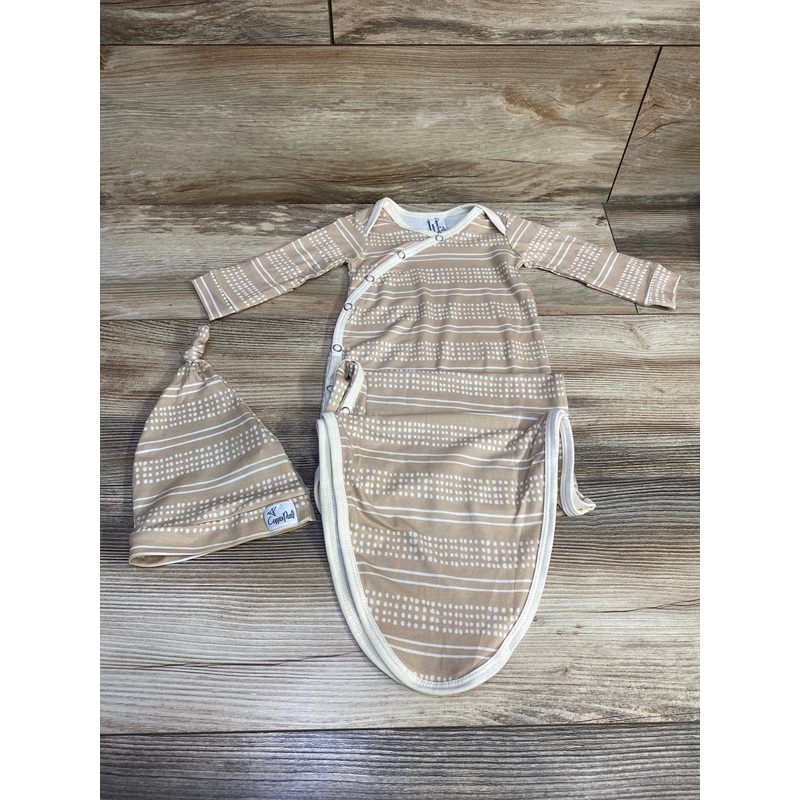 Copper Pearl Knot Gown + Top Knot Hat in Clay Dot sz Newborn Khaki Newborn