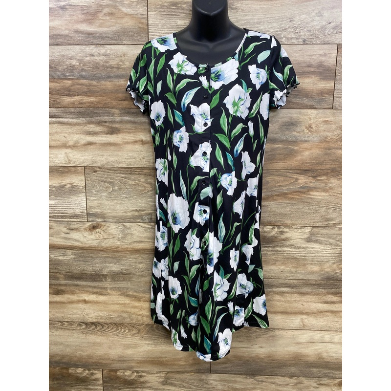Ekouaer Button Up Floral Nightgown Black sz Small Black Maternity Small