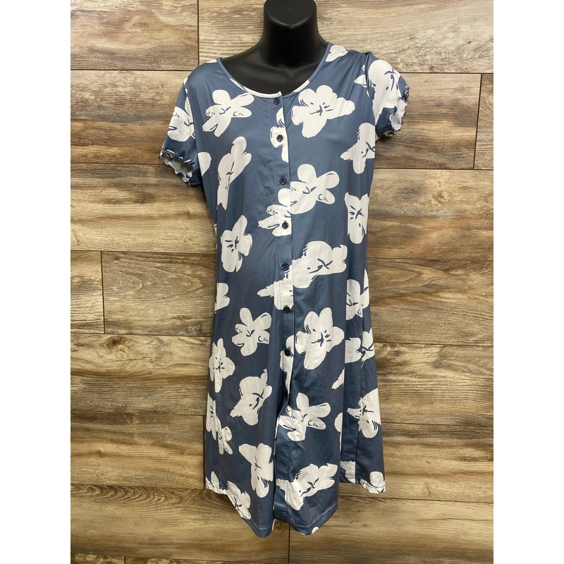 Ekouaer Button Up Floral Nightgown Grey sz Small Grey Maternity Small