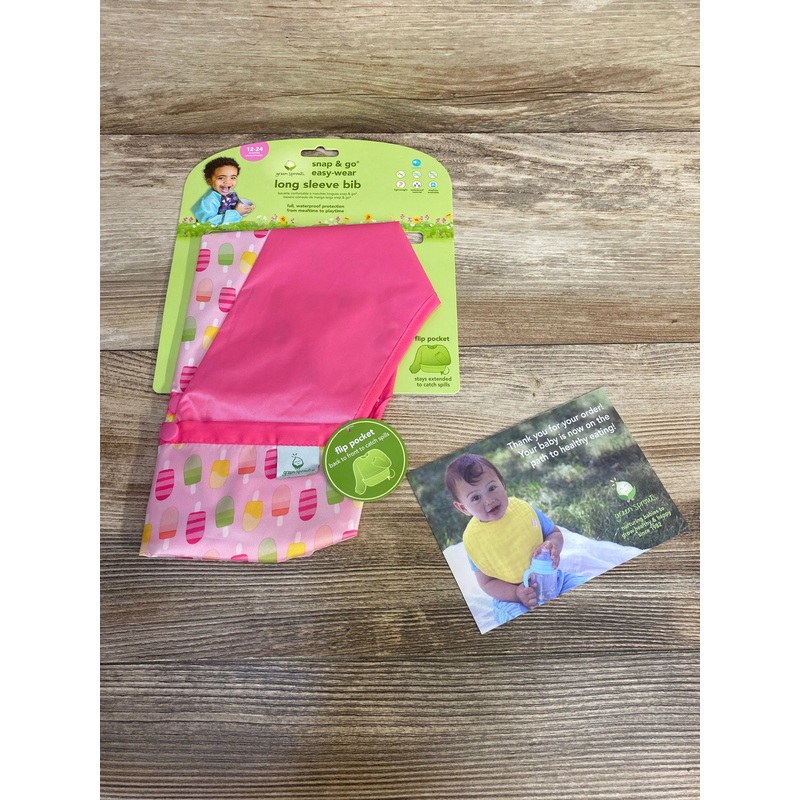NEW Green Sprouts Snap & Go Easy-Wear Long Sleeve Bib in Popsicles 12-24m