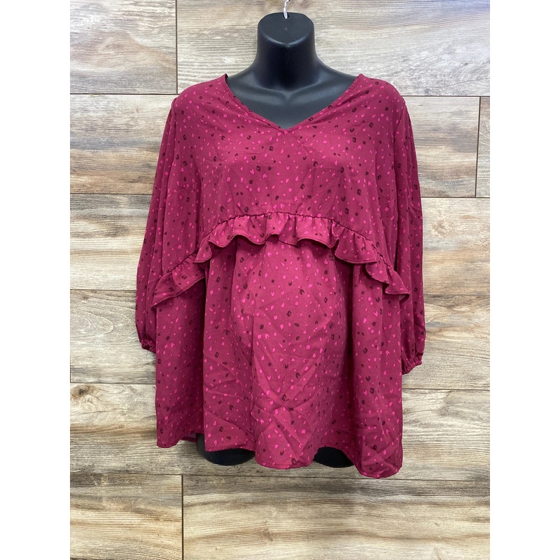 NEW Isabel Maternity Ruffle Waist Woven Top Berry sz Large Purple Maternity Large