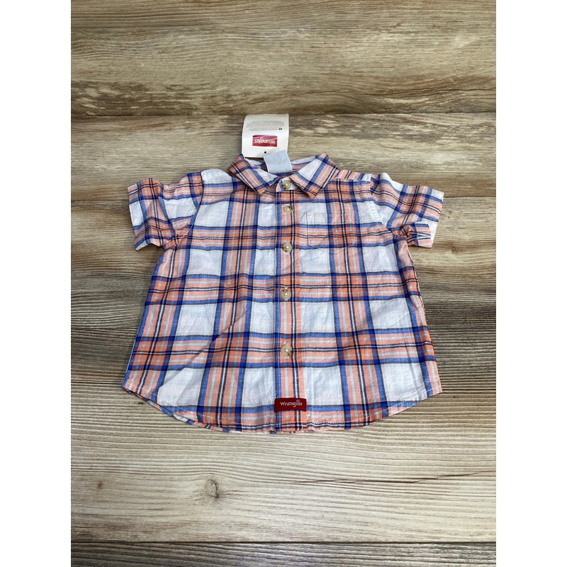 NEW Wrangler Plaid Button Up Shirt Blue sz 18m Blue 18m