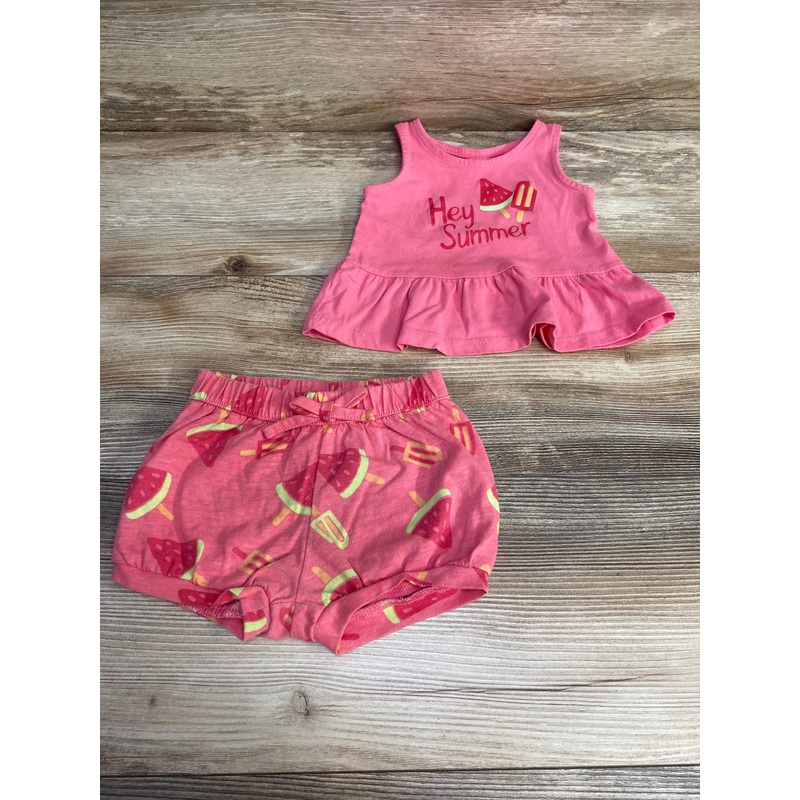 Okie Dokie 2pc Hey Summer Tank Top & Shorts Pink sz 6m Pink 6m