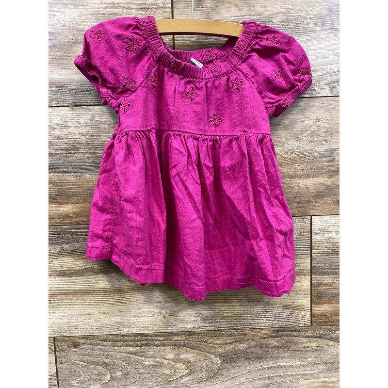 Old Navy Puff Sleeve Eyelet Dress Boysenberry sz 12-18m Pink 12m