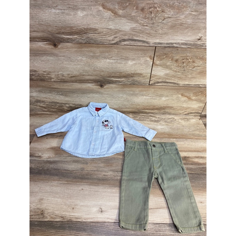 Peanuts 2pc Snoopy Button Up Shirt & Pants Blue sz 6m Blue 6m