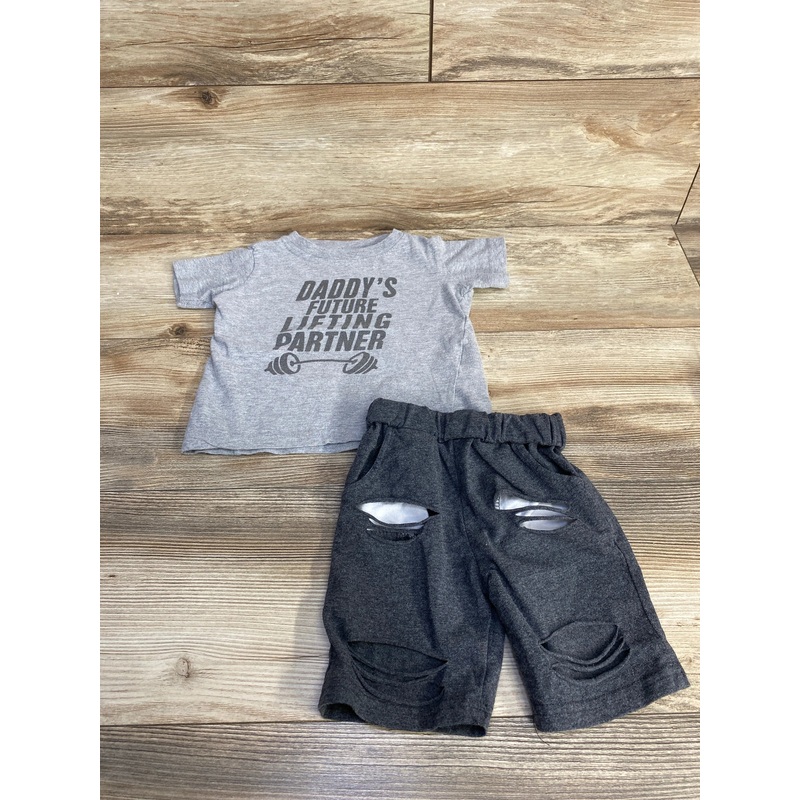 2pc Daddy’s Future Lifting Partner Shirt  & Shorts Grey sz 12-18m Grey 9m