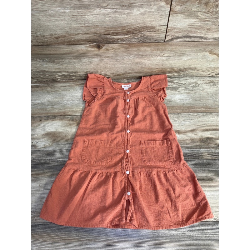 Cat & Jack Flutter Sleeve Button Front Dress sz 5T Orange 5T