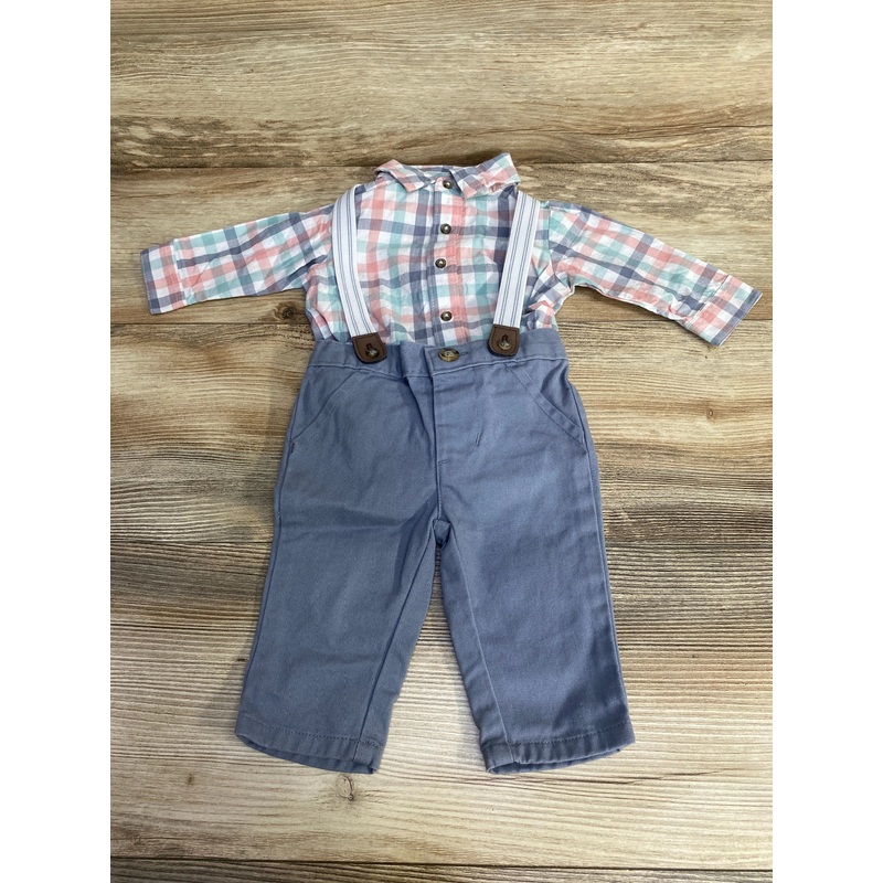 Just One You 3pc Plaid Suspender Set White sz 3m White 3m