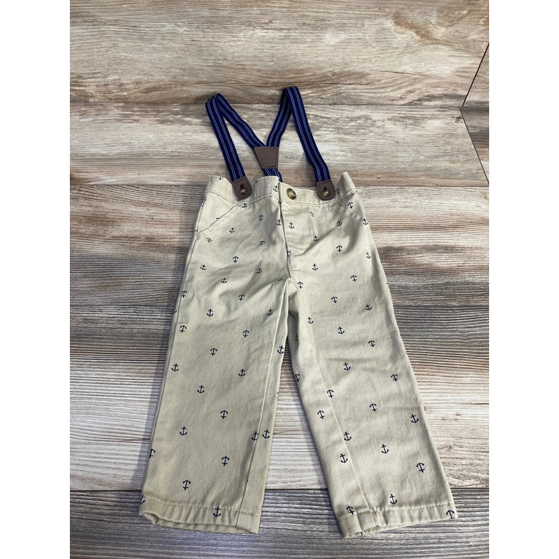 Just One You Anchor Print Suspender Pants Tan sz 12m Tan 12m
