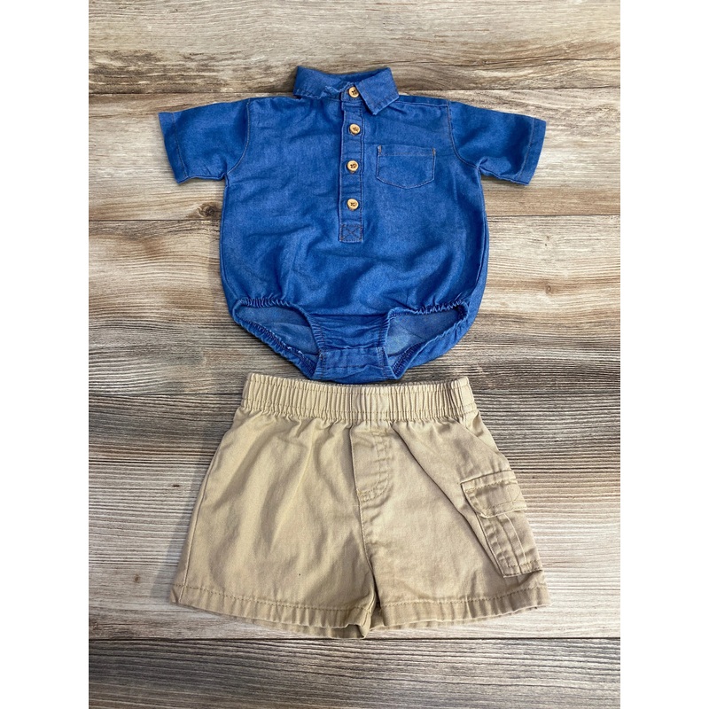 Mick Mack 2pc Chambray Bodysuit & Shorts Blue sz 3-6m Blue 3m