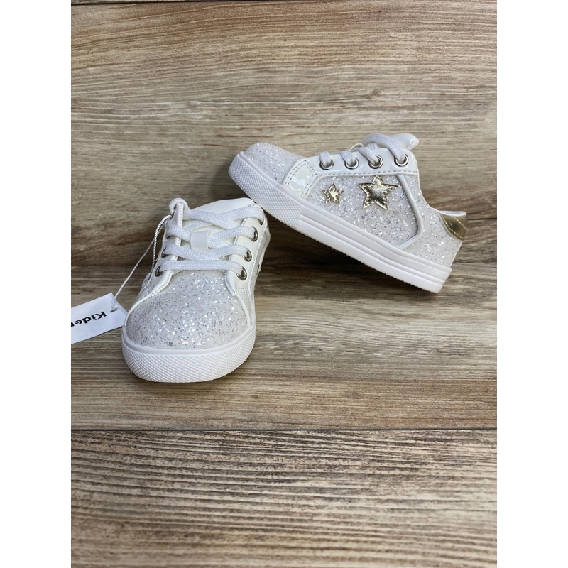 NEW Kiderence Girls Running Sneakers Glitter Stars White sz 7c