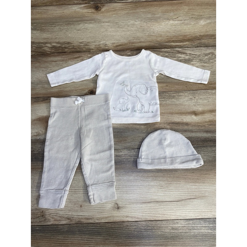 Carter’s 3pc Elephant Embroidered Shirt + Pants + Hat White sz 6m White 6m