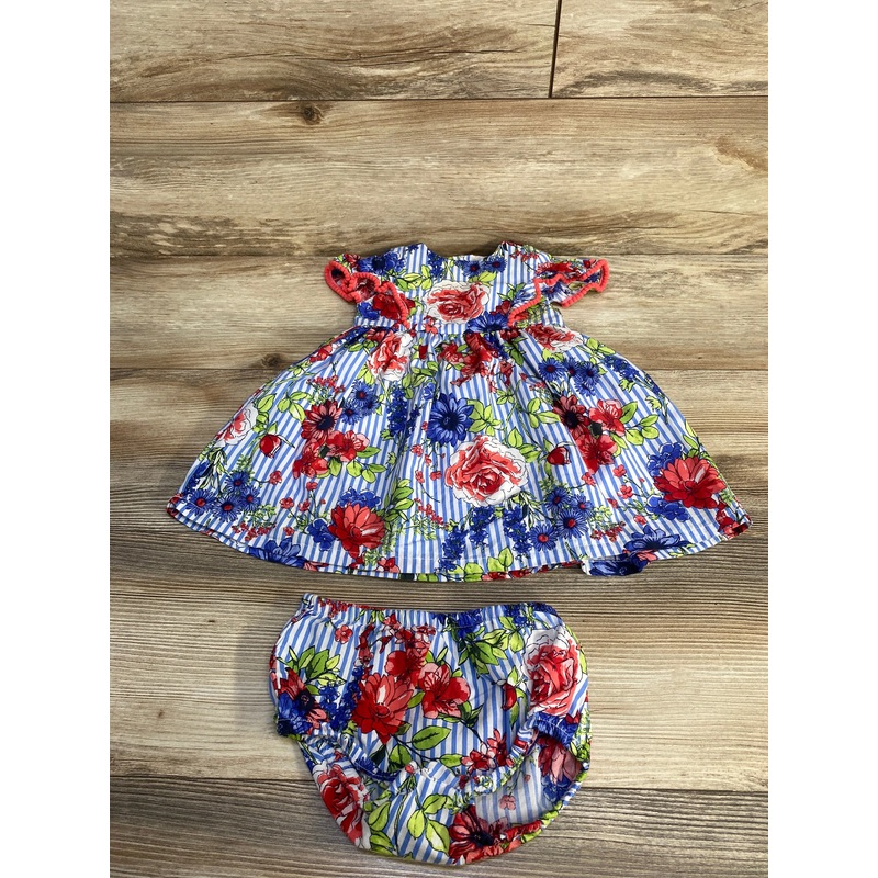 Penelope Mack 2pc Striped Floral Dress & Bloomers sz 12m Multicolor 12m