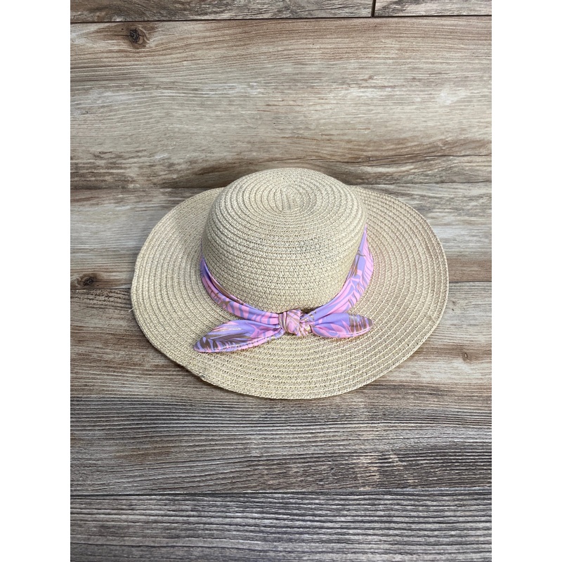 Purple/Pink Bow Straw Hat sz 2T-4T