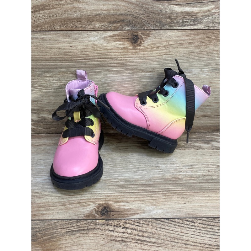 Cat & Jack Amaya Lace-Up Combat Boots Pastel Rainbow sz 5c