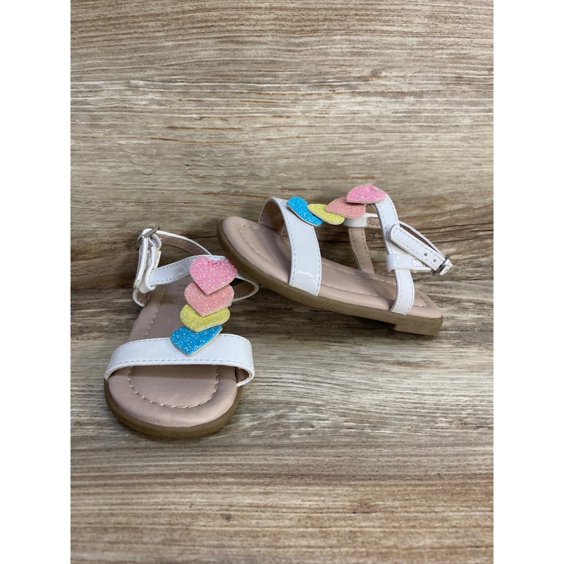 Children’s Place Glitter Rainbow Heart Sandals White sz 4c