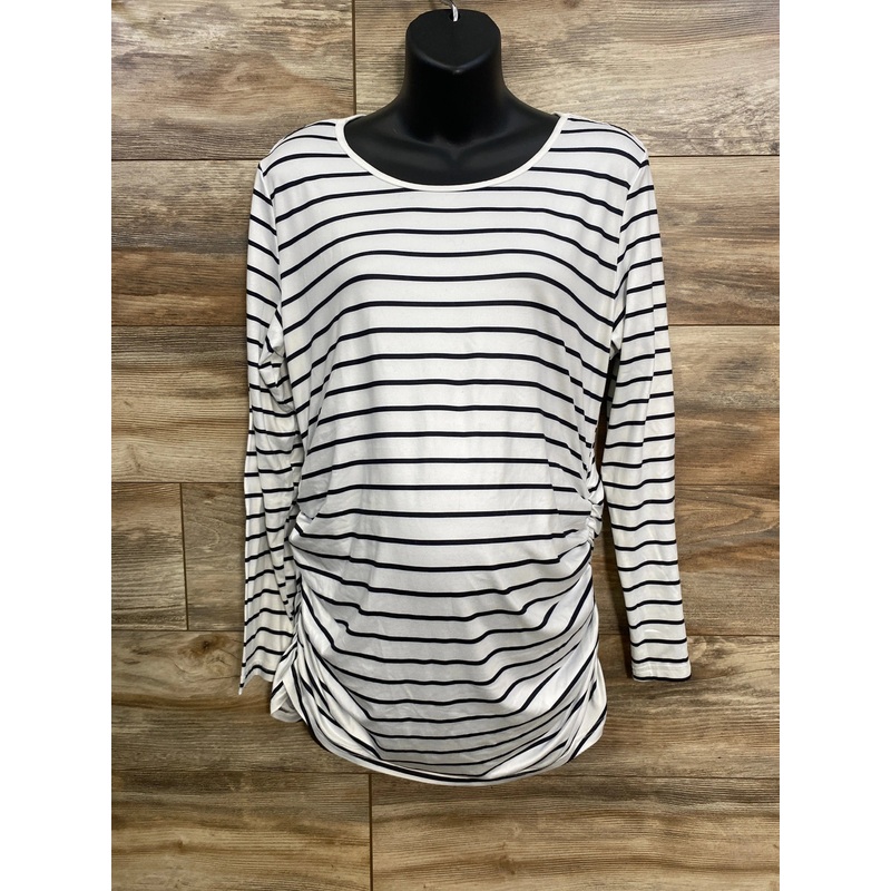 Ekouaer Striped Ruched Shirt White sz XL White Maternity XL