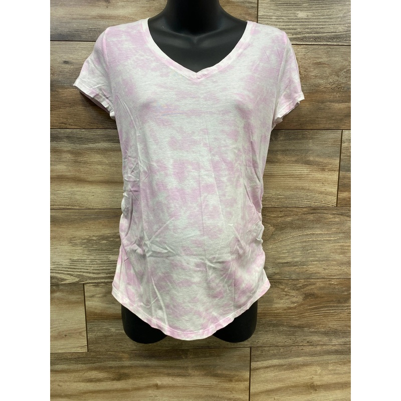 Isabel Maternity Tie-Dye V-Neck Ruched Shirt Pink sz Medium Pink Maternity Medium
