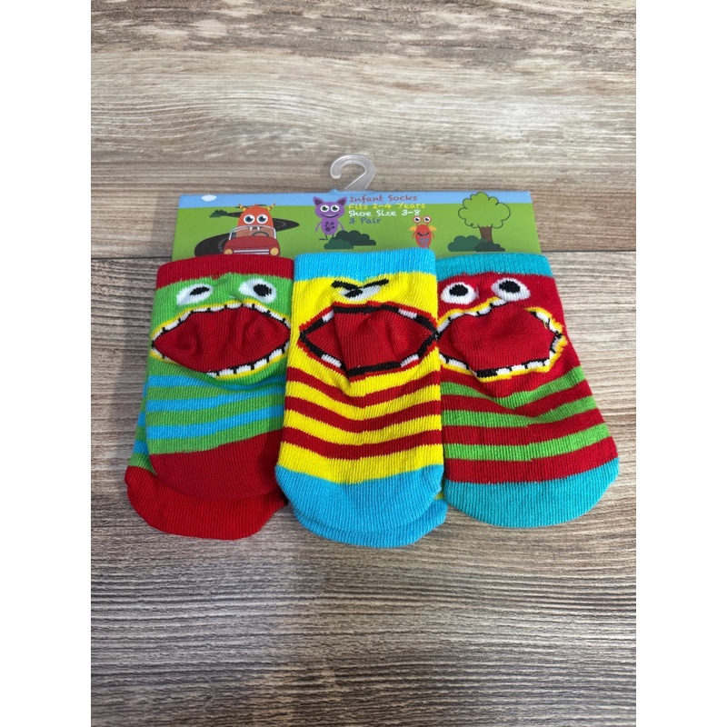 NEW 3pk Monster Face Baby Socks sz 2-4 Years