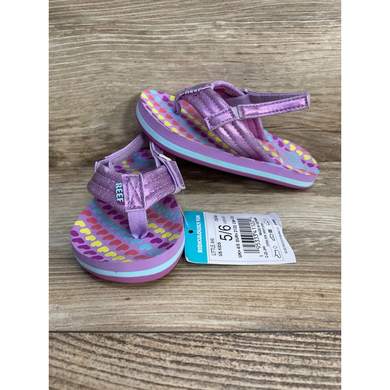 NEW Reef Little Ahi Flip Flops Purple Hearts sz 5/6c