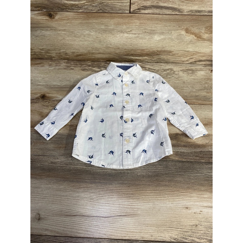 OshKosh Swordfish Button-Up Shirt White sz 12m White 12m