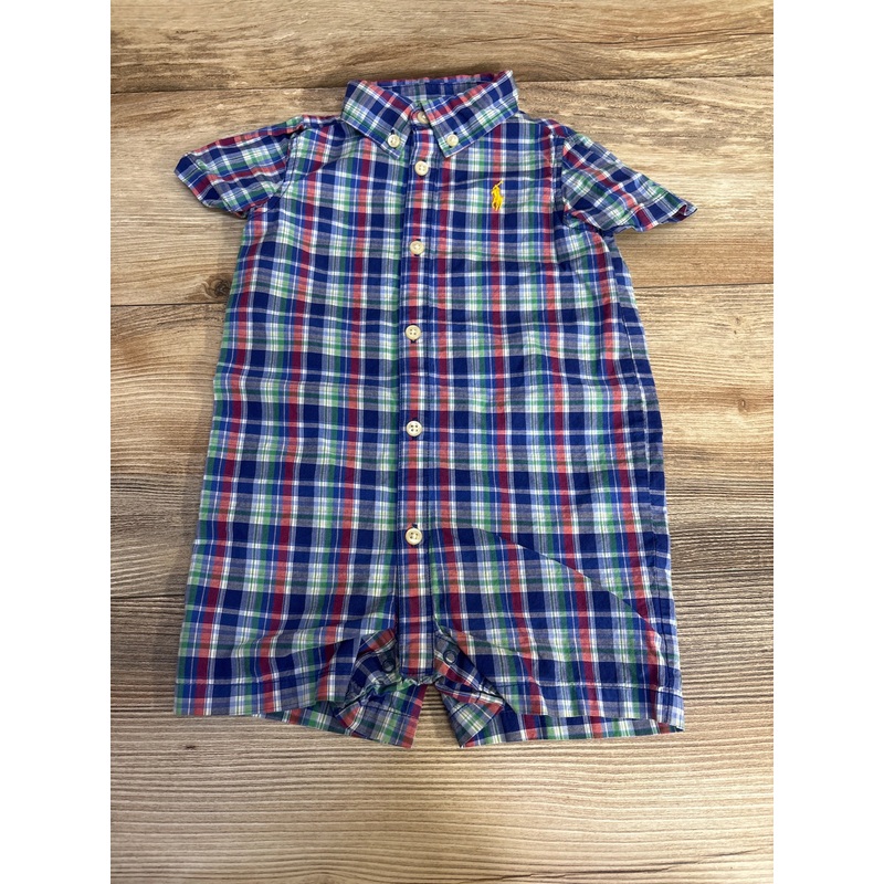 Ralph Lauren Plaid Button Down Romper Blue sz 9m Blue 9m